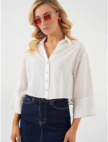 Oversized gestreept cropped overhemd met knoopsluiting bdart