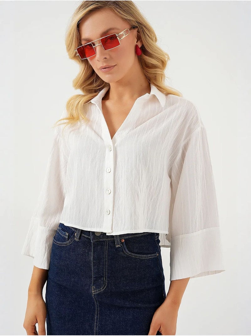 Oversized gestreept cropped overhemd met knoopsluiting bdart Wit - Kiabi