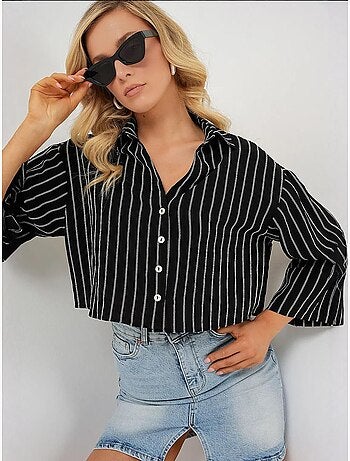 Oversized gestreept cropped overhemd met knoopsluiting bdart