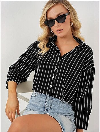Oversized gestreept cropped overhemd met knoopsluiting bdart