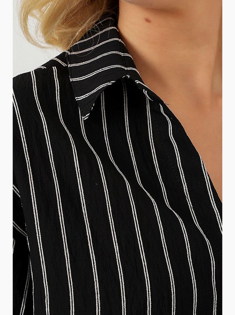 Oversized gestreept cropped overhemd met knoopsluiting bdart Zwart - Kiabi
