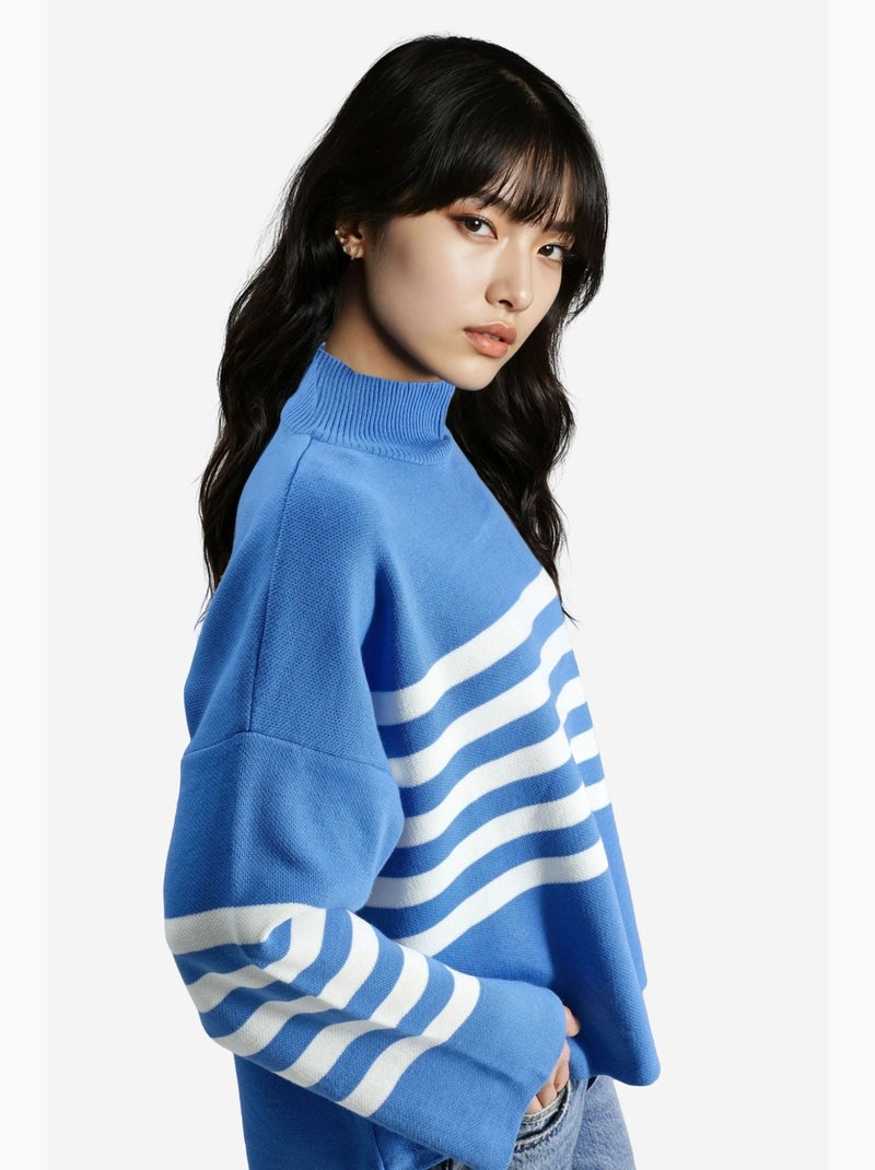 Oversized gestreepte coltrui my fashion Saffierblauw - Kiabi