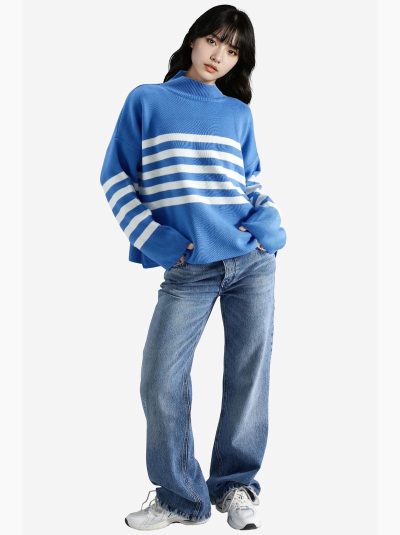 Oversized gestreepte coltrui my fashion Saffierblauw - Kiabi