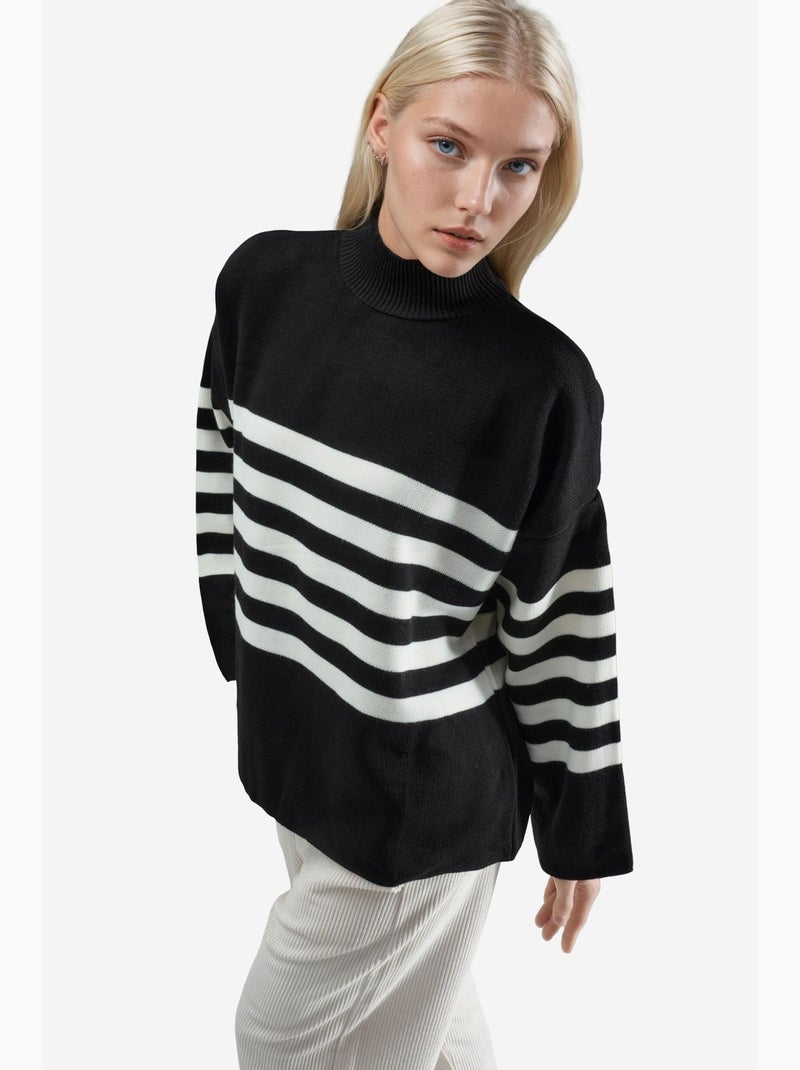 Oversized gestreepte coltrui my fashion Zwart - Kiabi