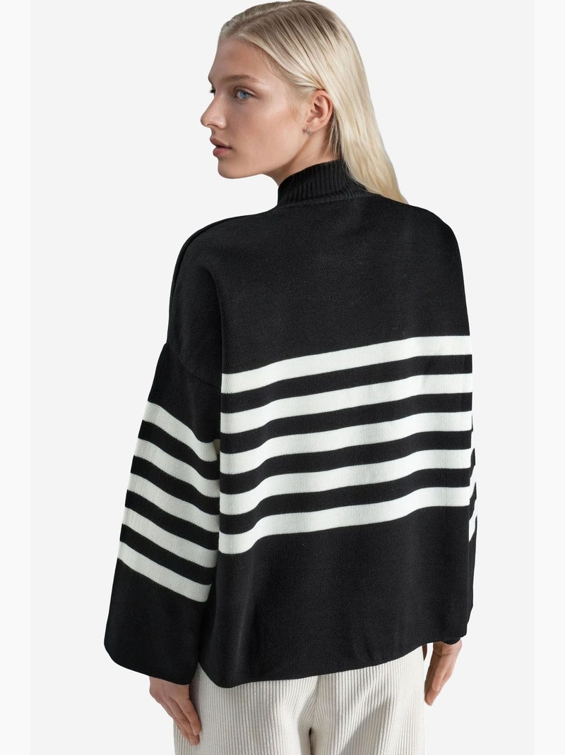 Oversized gestreepte coltrui my fashion Zwart - Kiabi