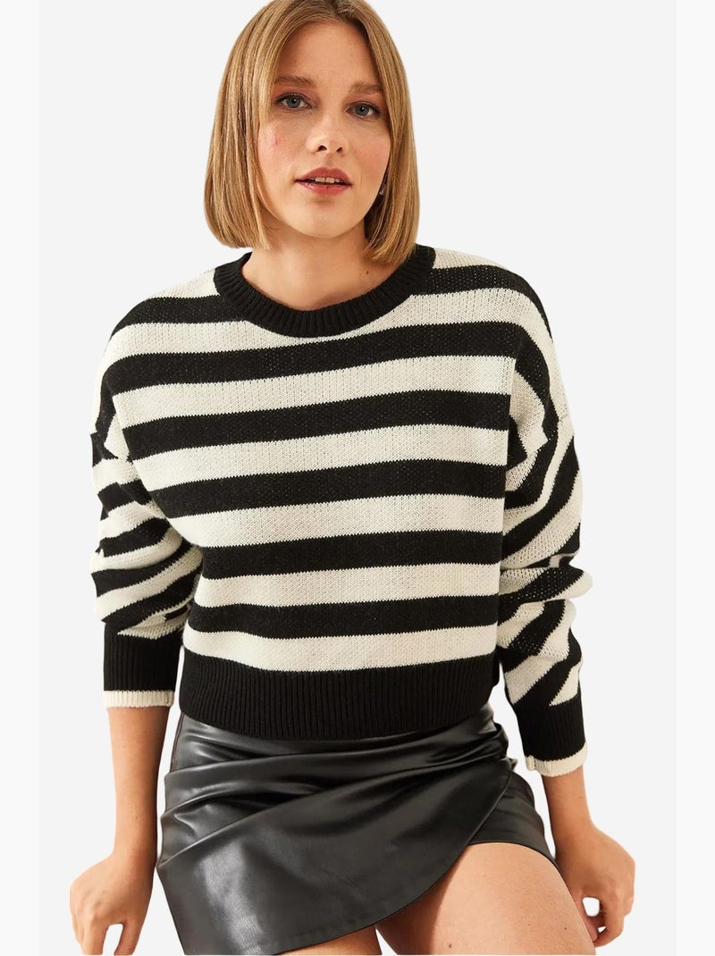 Oversized gestreepte cropped trui lucci Ivoor/Zwart - Kiabi