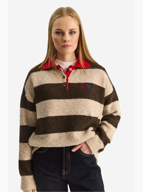 Oversized gestreepte trui met polokraag en borduursel lucci - Kiabi Oversized gestreepte trui met polokraag en borduursel lucci - Kiabi
