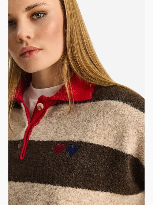 Oversized gestreepte trui met polokraag en borduursel lucci - Kiabi Oversized gestreepte trui met polokraag en borduursel lucci - Kiabi