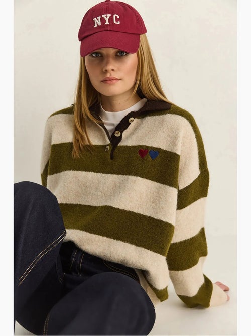 Oversized gestreepte trui met polokraag en borduursel lucci - Kiabi