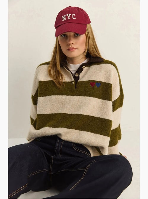 Oversized gestreepte trui met polokraag en borduursel lucci - Kiabi