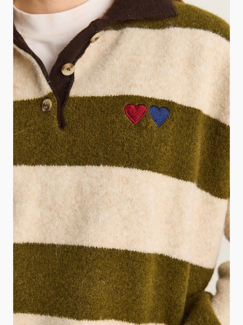 Oversized gestreepte trui met polokraag en borduursel lucci Olijfgroen - Kiabi