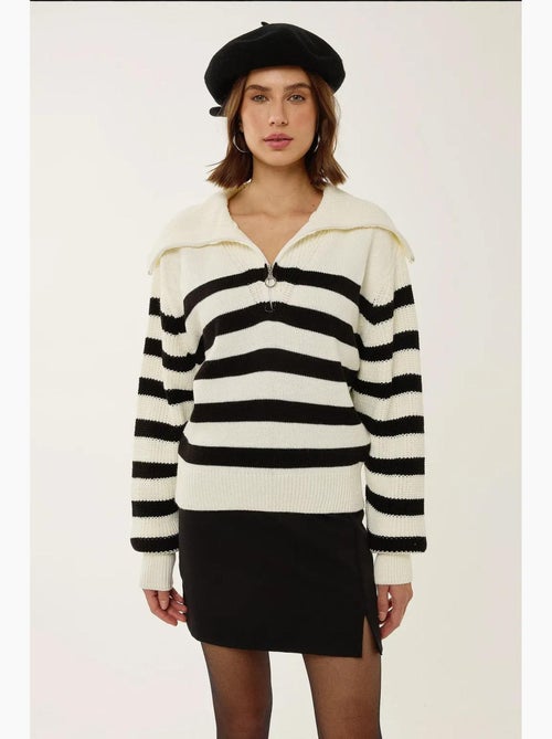 Oversized gestreepte trui met rits hiccup - Kiabi