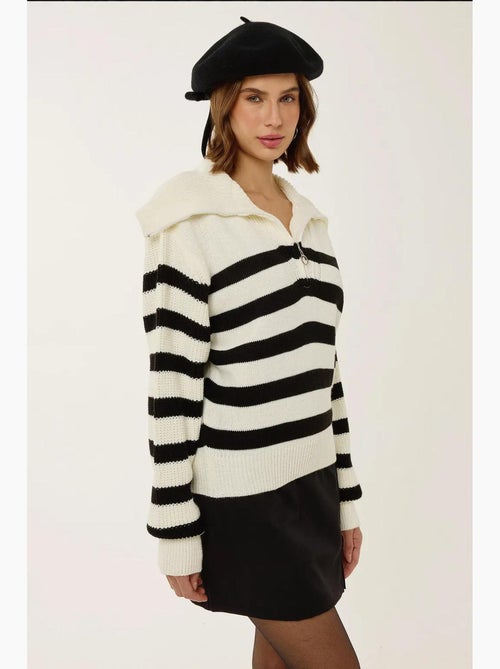Oversized gestreepte trui met rits hiccup - Kiabi