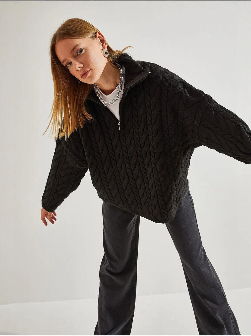 Oversized haar- en baardtrui met ritskraag lucci Zwart - Kiabi