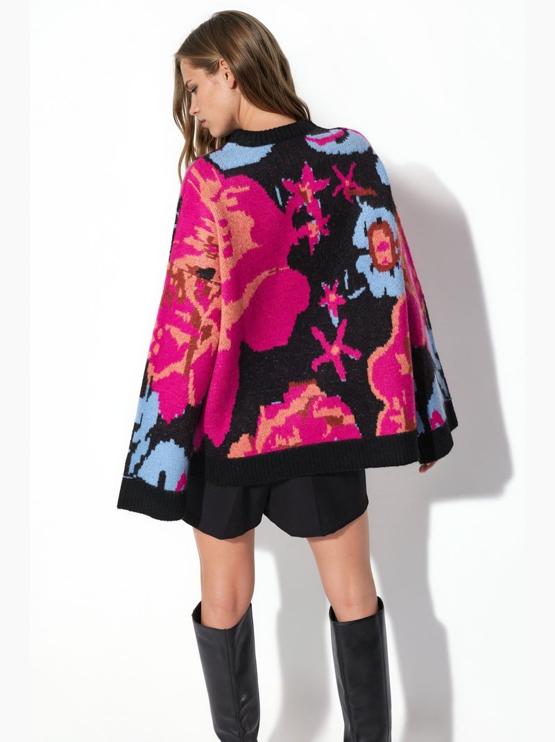 Oversized jacquard gebreide trui hiccup Zwart Roze - Kiabi