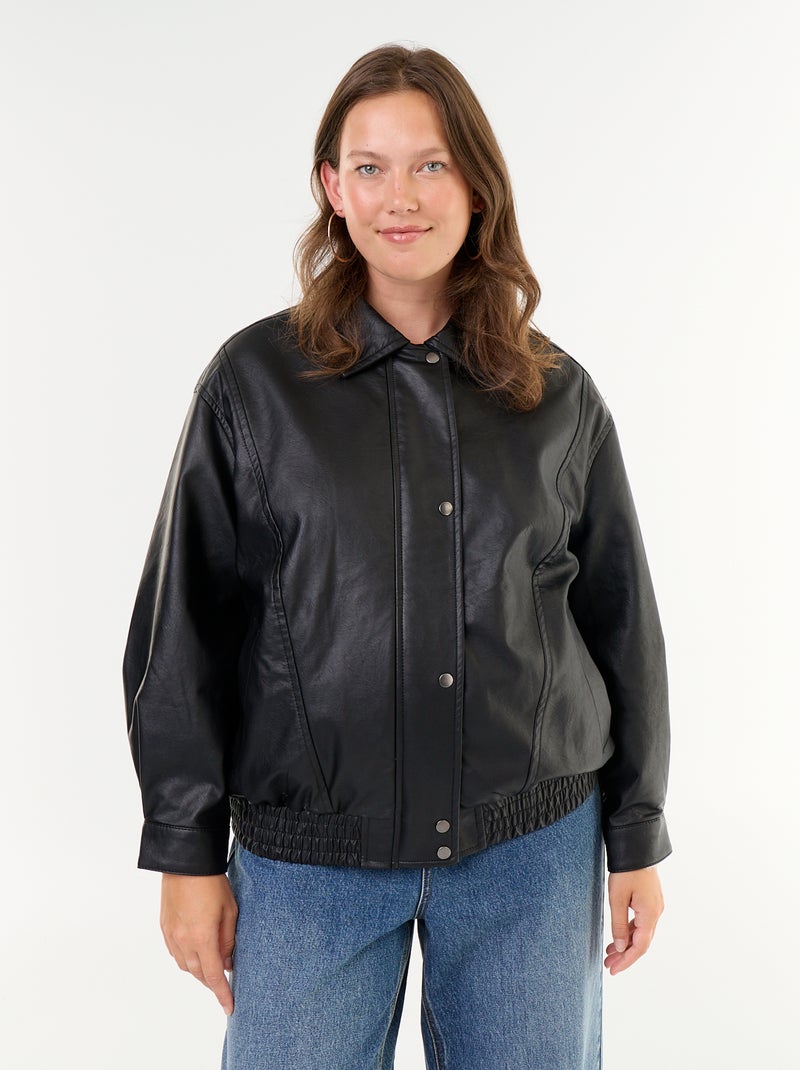 Oversized jas van imitatieleer met afneembare kraag van imitatiebont Zwart - Kiabi