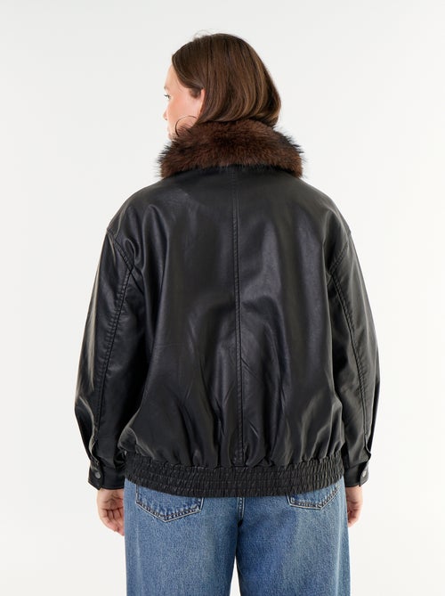 Oversized jas van imitatieleer met afneembare kraag van imitatiebont - Kiabi