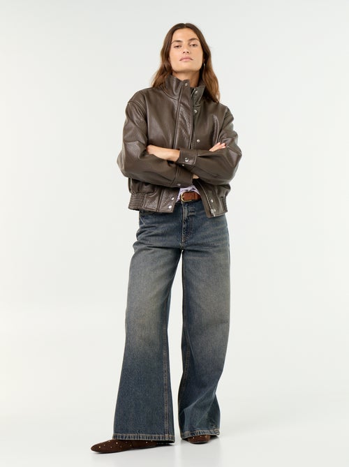 Oversized jas van imitatieleer met opstaande kraag - Kiabi