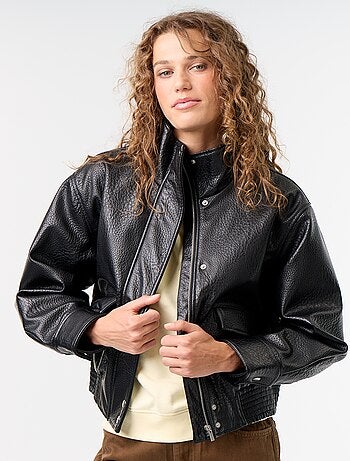 Oversized jas van imitatieleer met opstaande kraag