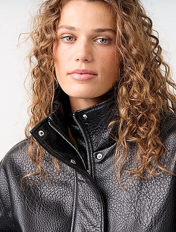 Oversized jas van imitatieleer met opstaande kraag