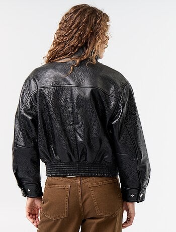 Oversized jas van imitatieleer met opstaande kraag