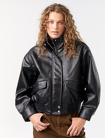Oversized jas van imitatieleer met opstaande kraag