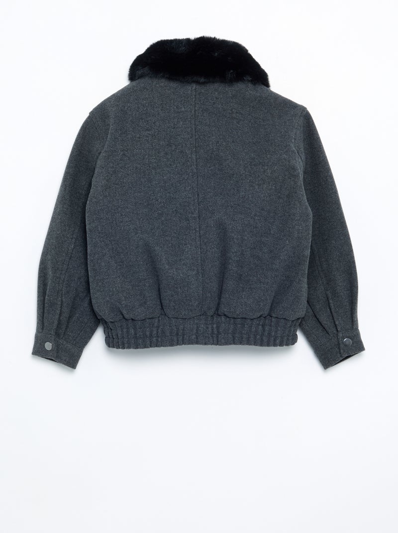 Oversized jas van imitatiewol met afneembare bontkraag Grijs - Kiabi
