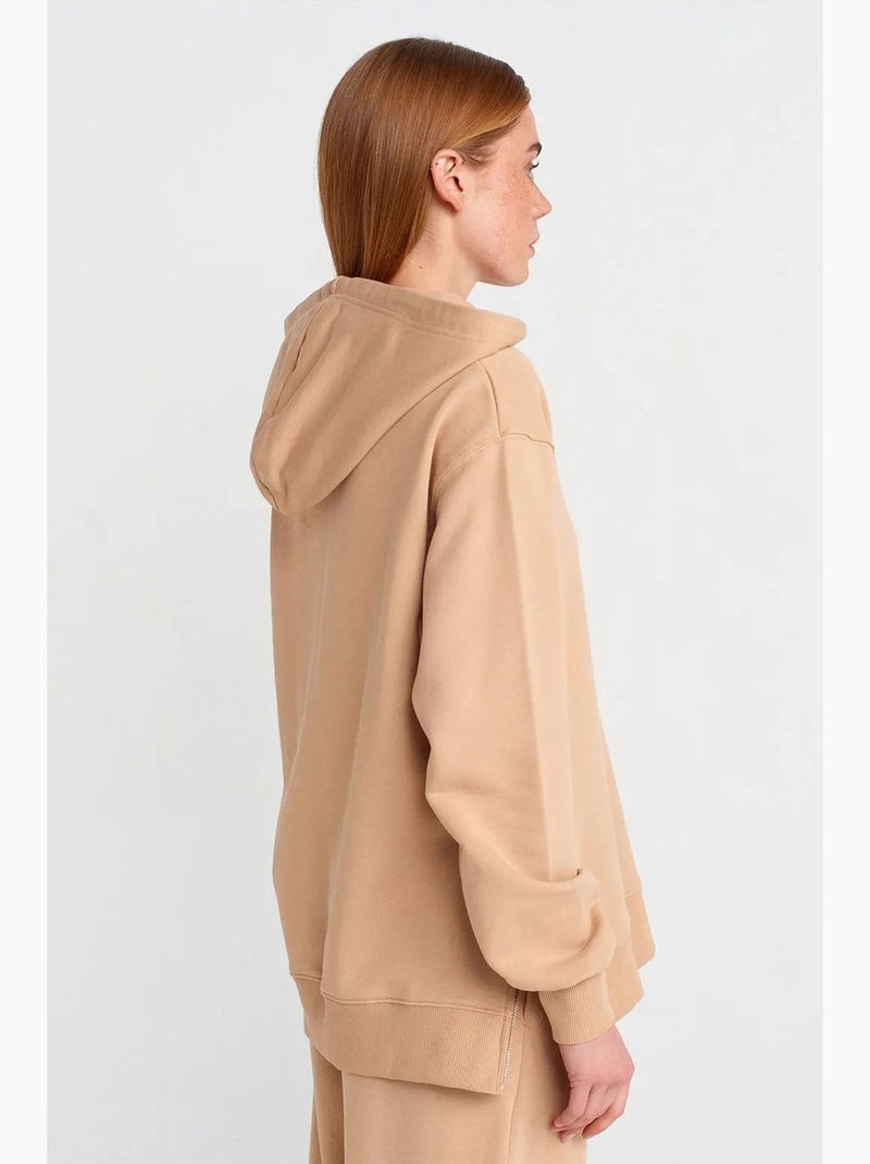 Oversized katoenen hoodie met rits dilvin Klei-beige - Kiabi
