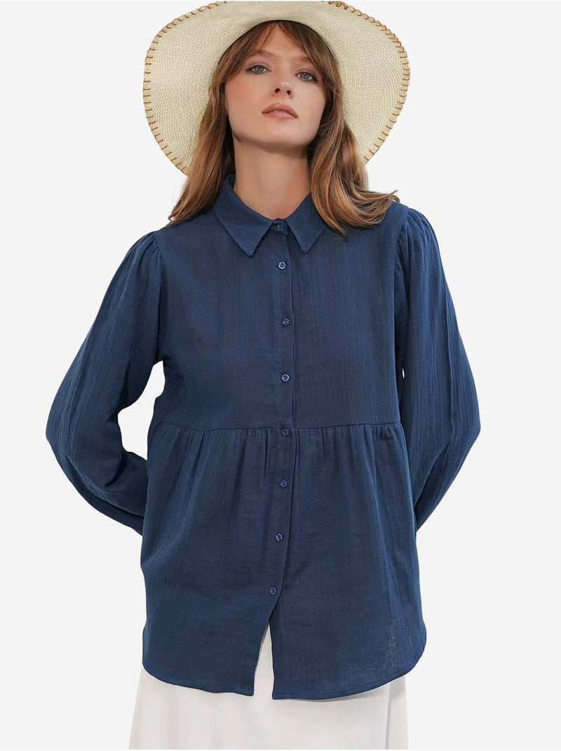 Oversized katoenen overhemd met lange mouwen bdart Marineblauw - Kiabi