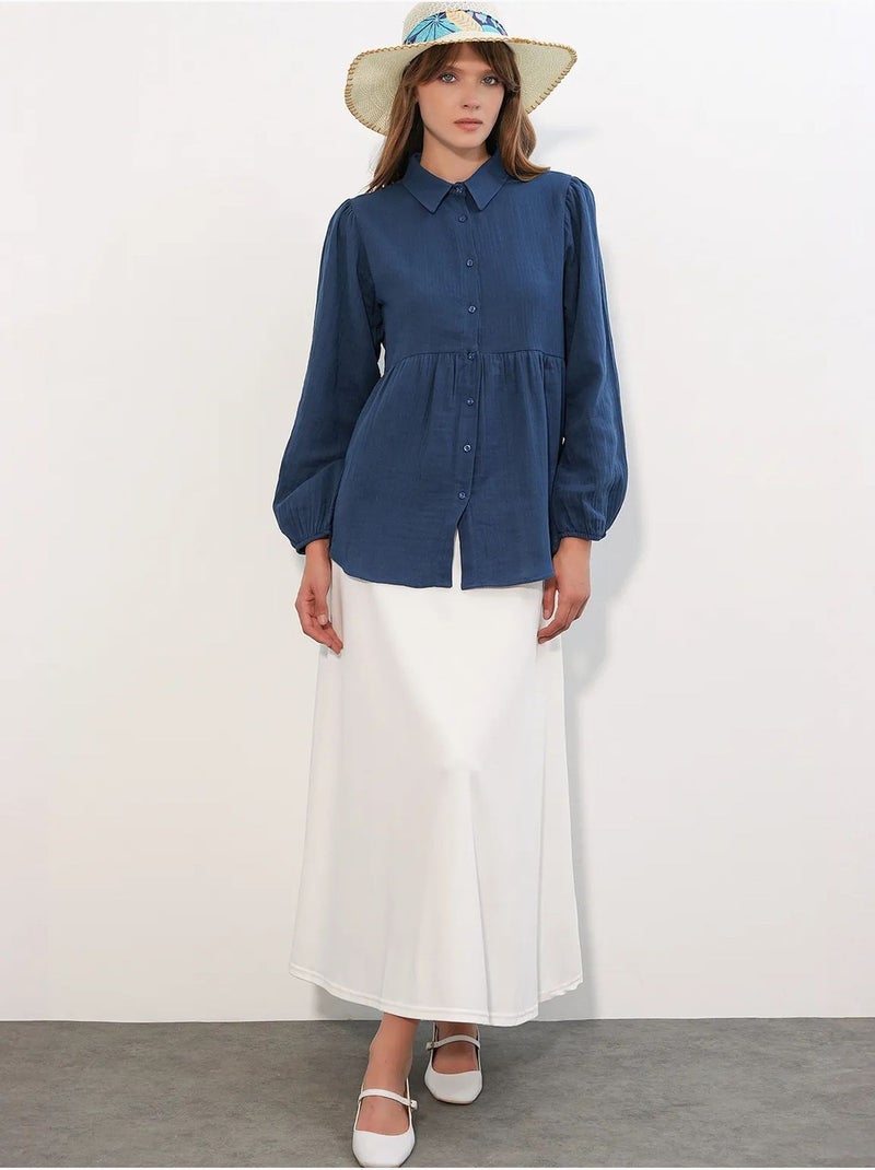 Oversized katoenen overhemd met lange mouwen bdart Marineblauw - Kiabi