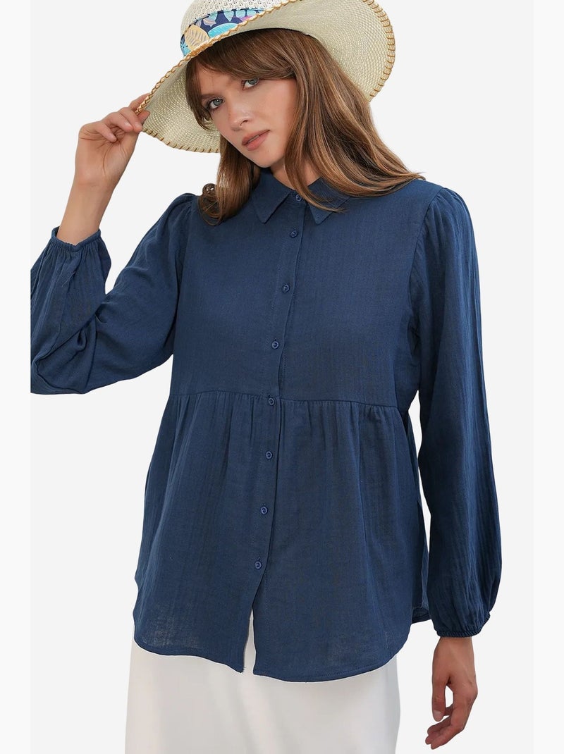 Oversized katoenen overhemd met lange mouwen bdart Marineblauw - Kiabi