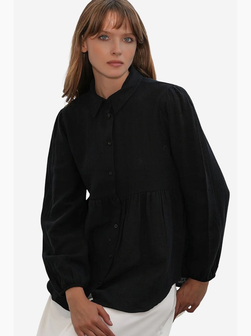 Oversized katoenen overhemd met lange mouwen bdart Zwart - Kiabi