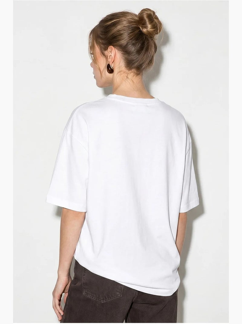 Oversized katoenen t-shirt met bloemenprint lucci Wit Bruin - Kiabi