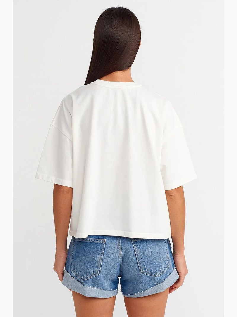 Oversized katoenen t-shirt met ronde hals dilvin Ecru - Kiabi