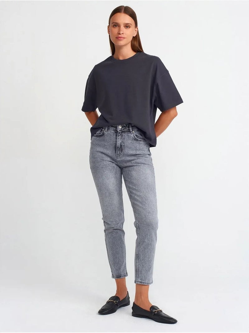 Oversized katoenen t-shirt met ronde hals dilvin Grijs Zwart - Kiabi