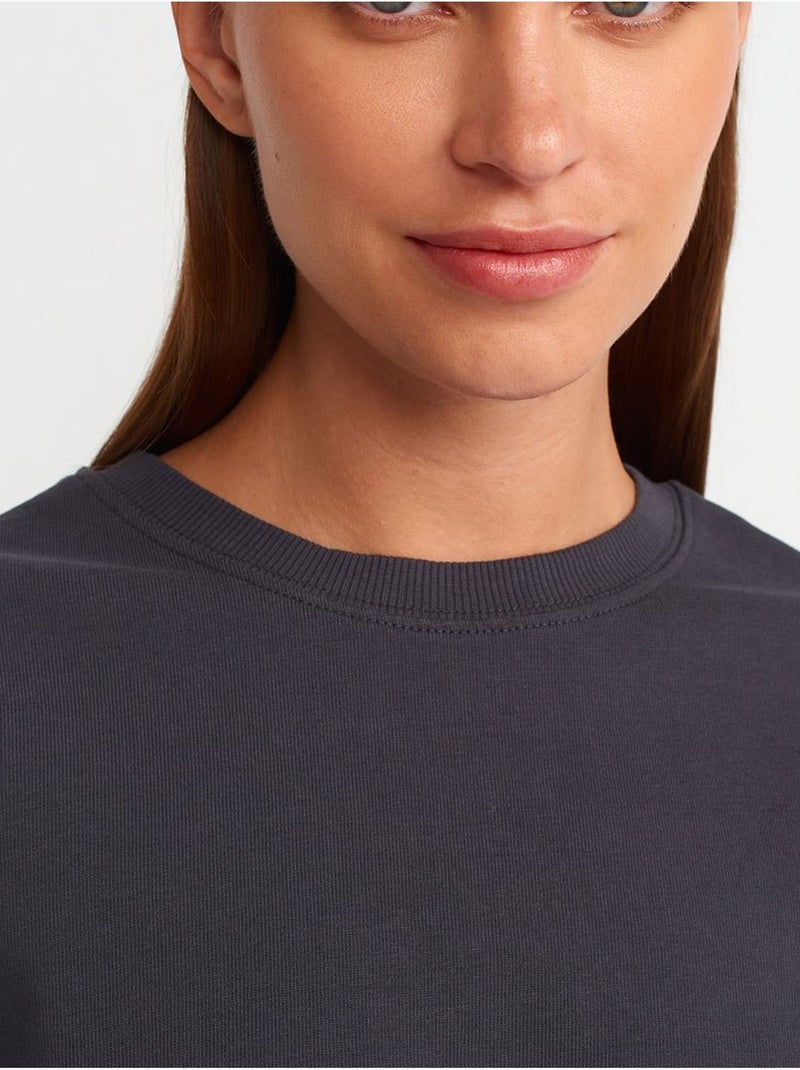 Oversized katoenen t-shirt met ronde hals dilvin Grijs Zwart - Kiabi