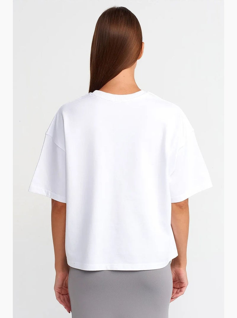 Oversized katoenen t-shirt met ronde hals dilvin Wit - Kiabi