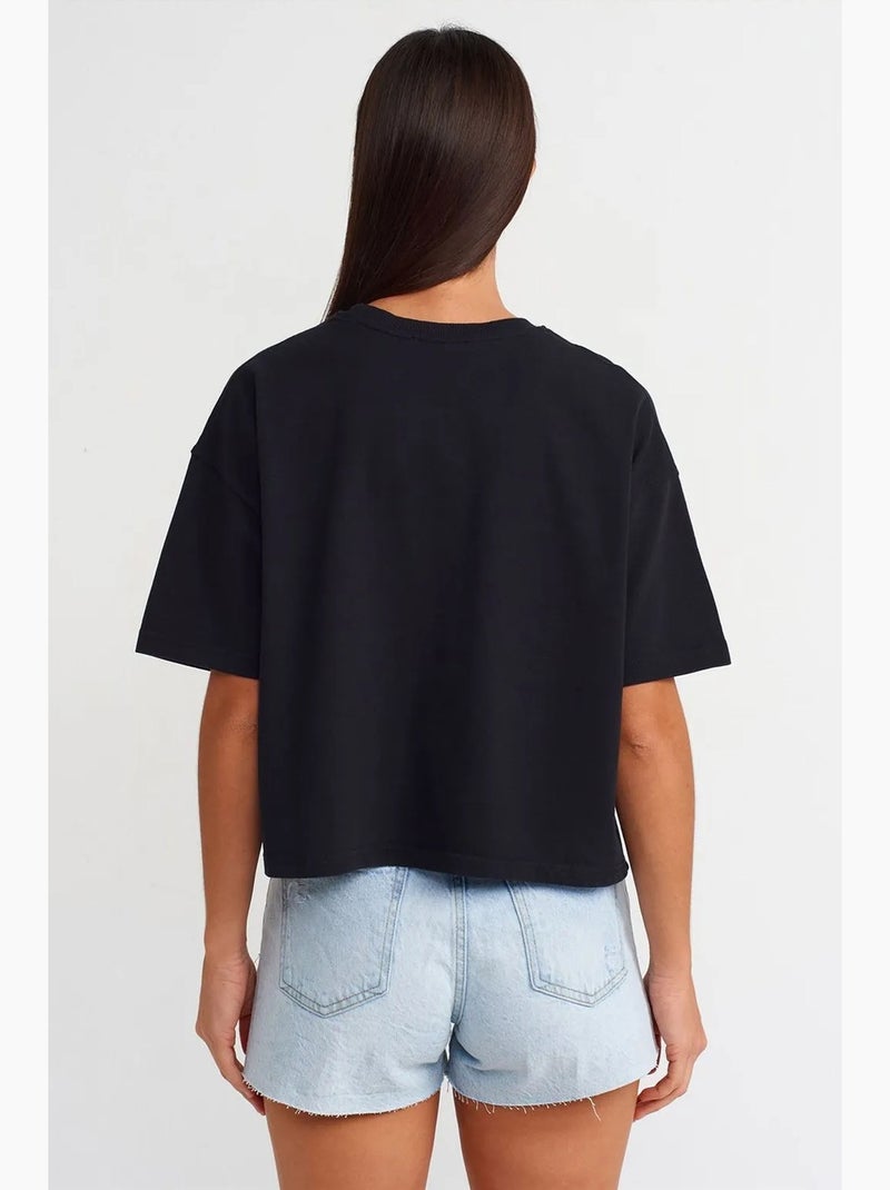 Oversized katoenen t-shirt met ronde hals dilvin Zwart - Kiabi