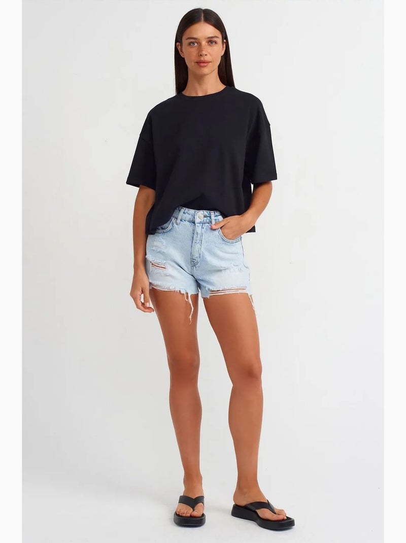 Oversized katoenen t-shirt met ronde hals dilvin Zwart - Kiabi