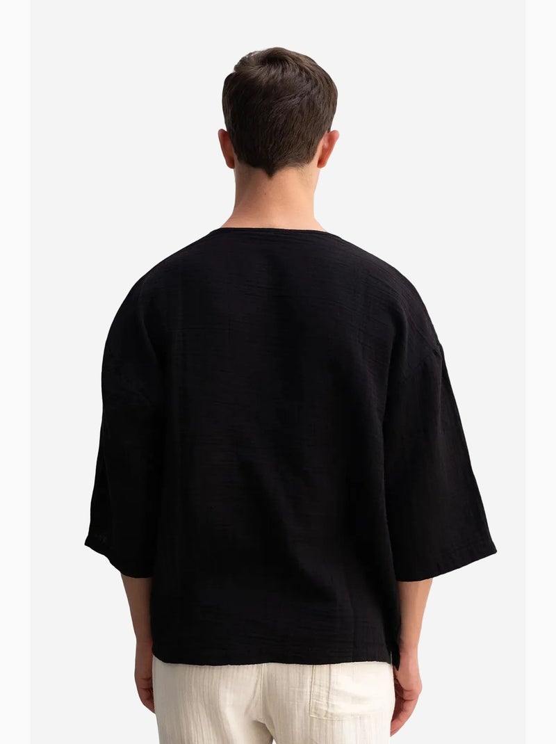 Oversized katoenen t-shirt met ronde hals giesto Zwart - Kiabi