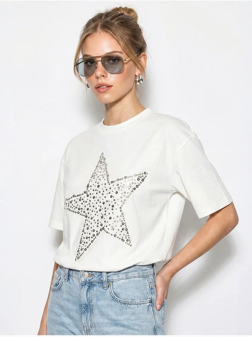 Oversized katoenen t-shirt met ster en pailletten lucci - Kiabi
