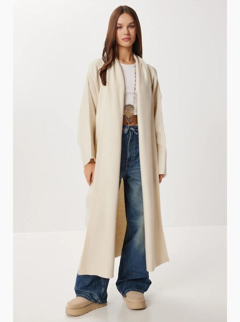 Oversized lang gebreid vest met open kraag istanbul Zand - Kiabi