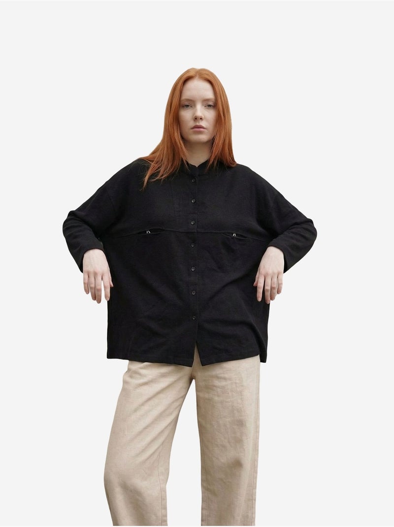 Oversized lang overhemd van linnenmix met lange mouwen my fashion Zwart - Kiabi