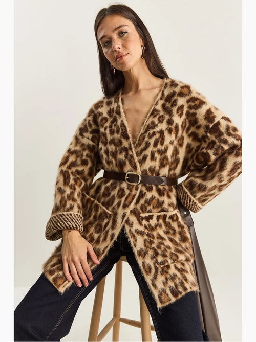 Oversized lang vest met luipaardprint en zakken lucci - Kiabi