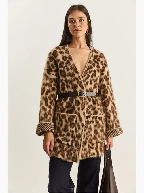 Oversized lang vest met luipaardprint en zakken lucci - Kiabi