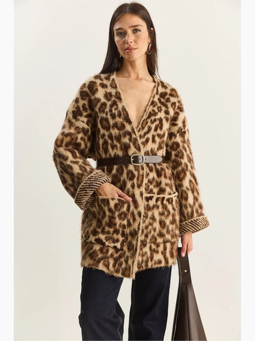Oversized lang vest met luipaardprint en zakken lucci - Kiabi