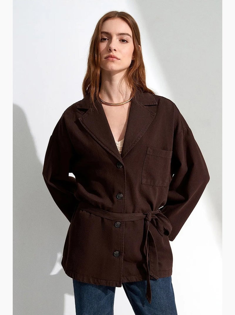 Oversized lange jas met ceintuur dilvin Chocoladebruin - Kiabi