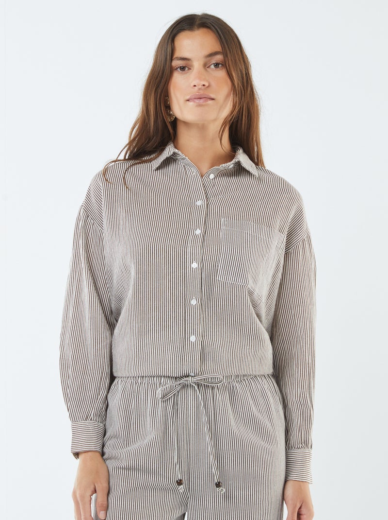 Oversized linnen blouse met strepen Biege - Kiabi