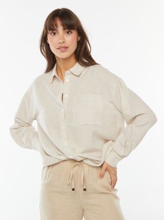 Oversized linnen blouse met strepen