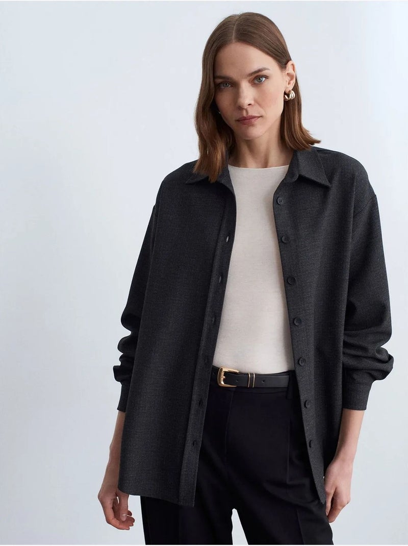 Oversized overhemd met microdessin en lange mouwen dilvin Middengrijs - Kiabi